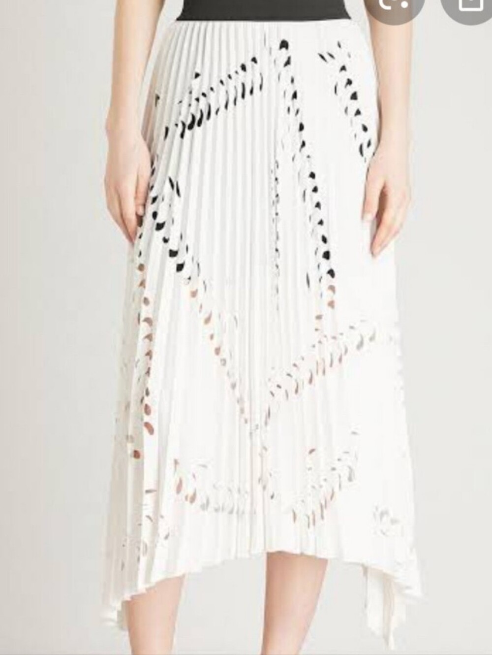 Maje Pleated Laser Cut Pull On Midi Skirt